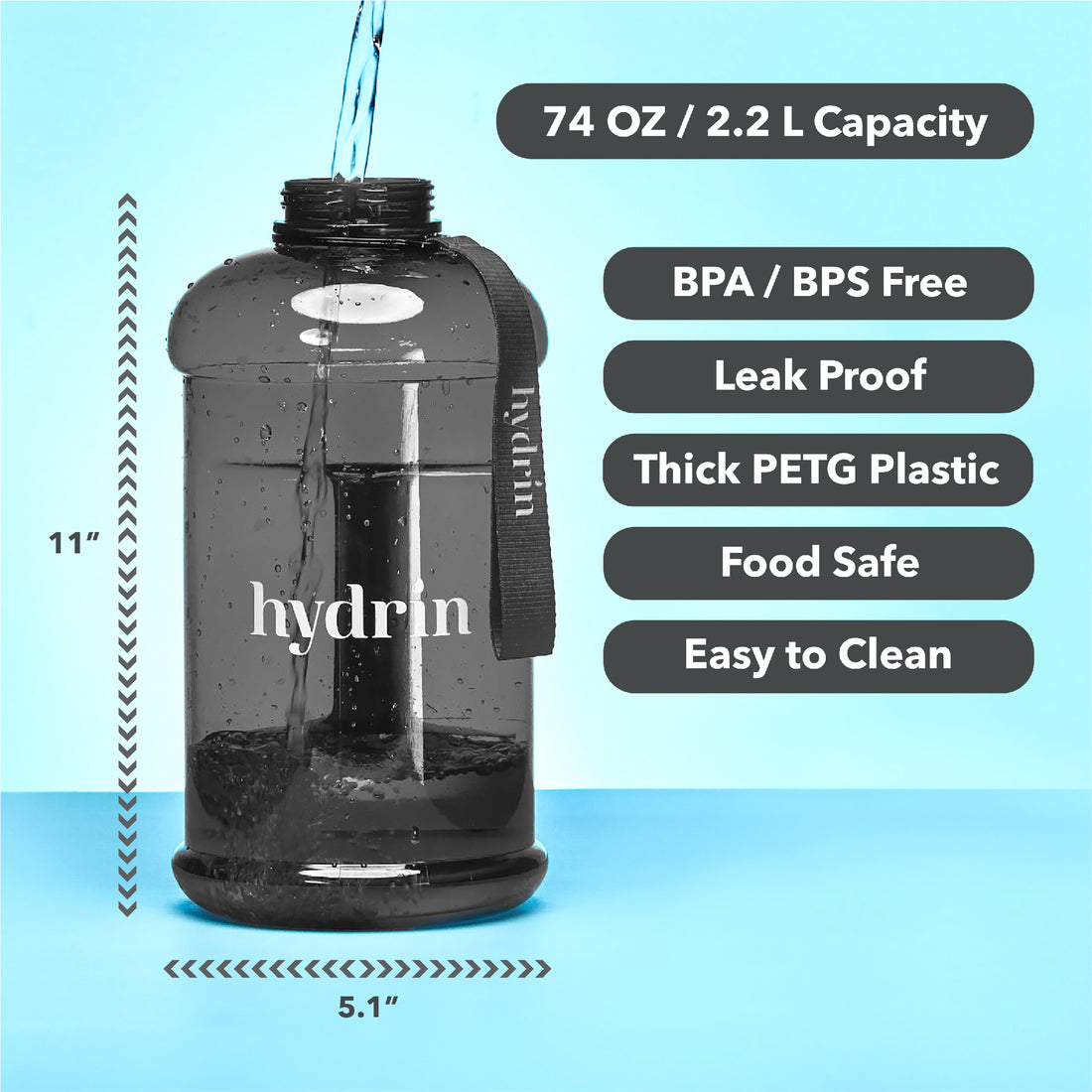 Hydrate XL Jug Half Gallon Water Bottle - BPA Free, Flip Cap, Ideal for Gym - Color