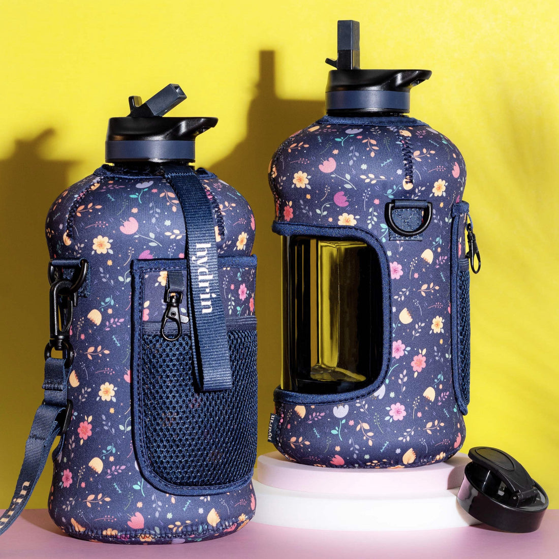 Floral V1 - HydraRank Half Gallon Water Bottle With Storage Sleeve & Straw  Lid